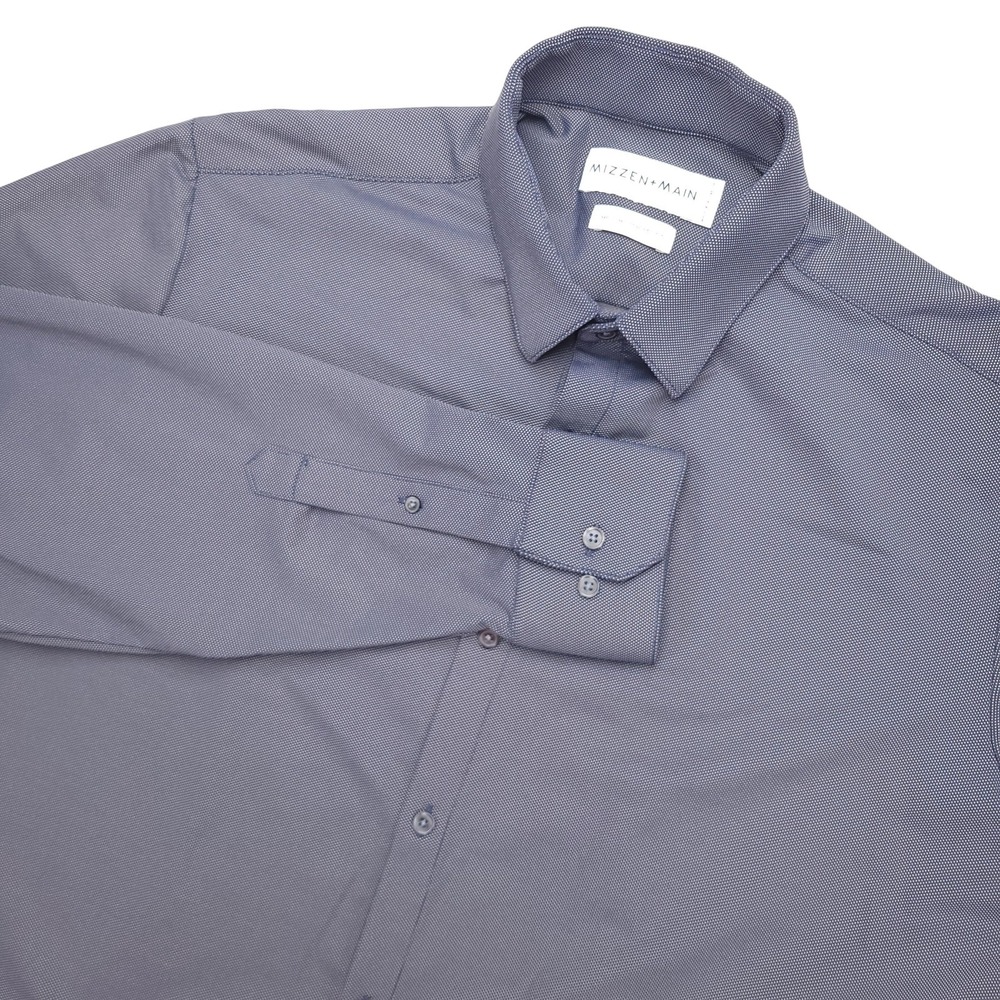 Mizzen+Main Cunningham Dress Shirt Mens M Gray Long Sleeve Non Iron Stretch